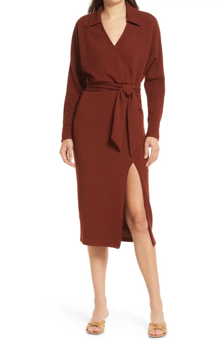 Nathalie Wrap Front Long Sleeve Midi Sweater Dress | Nordstrom