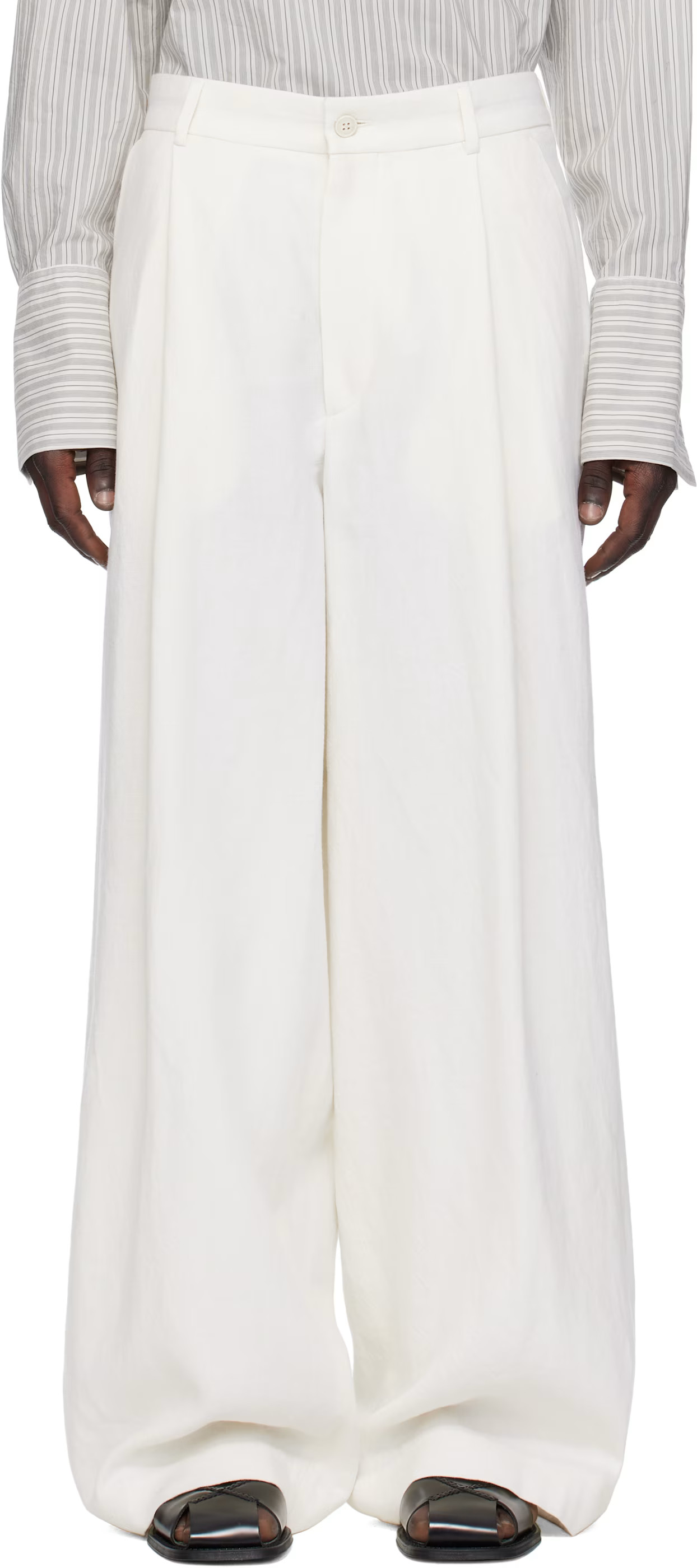 Dries Van Noten - Off-White Pleated Trousers | SSENSE