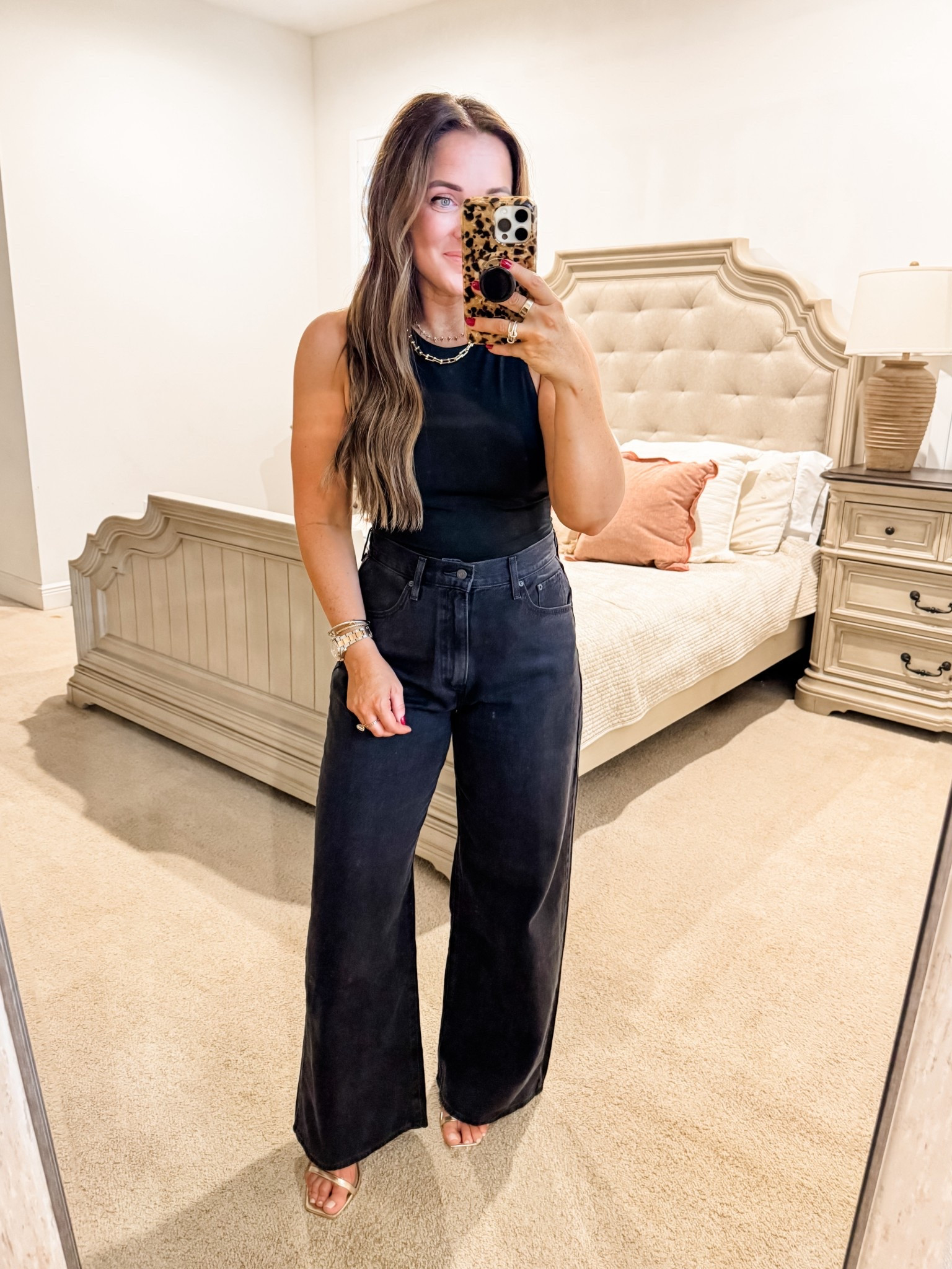 Tank - M, denim - 29 (up one size) 
5’2” 145 lbs 
—
Amazon denim | Levi denim | Amazon tank top | Black tank top | Black denim | All black look | Gold accessories | Amazon accessories 

#LTKShoeCrush #LTKWorkwear #LTKFindsUnder50