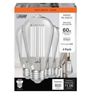 60-Watt Equivalent ST19 Dimmable White Filament Clear Glass E26 Vintage Edison LED Light Bulb, So... | The Home Depot