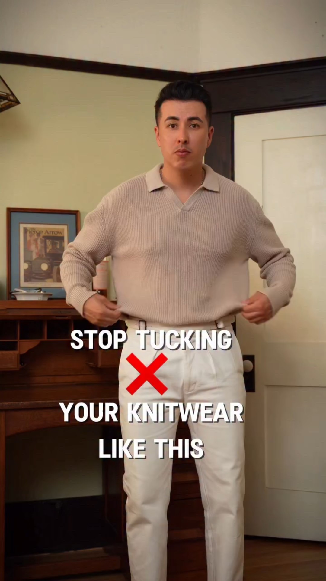 How to tuck in your knitwear. 
-
This won’t come undone, unless you’re jumping and moving around.  Knitwear usually has more give and will remain in place if tucked. 

#menstyletips #howto #styletips #howtowear #howtostyle

#LTKMens #LTKFallSale #LTKSaleAlert