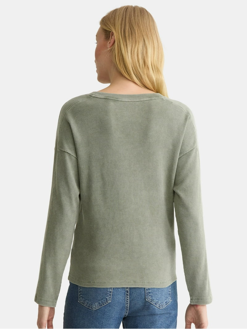 Time and Tru Women's Boxy Thermal Tee with Long Sleeves, Sizes XS-XXXL | Walmart (US)
