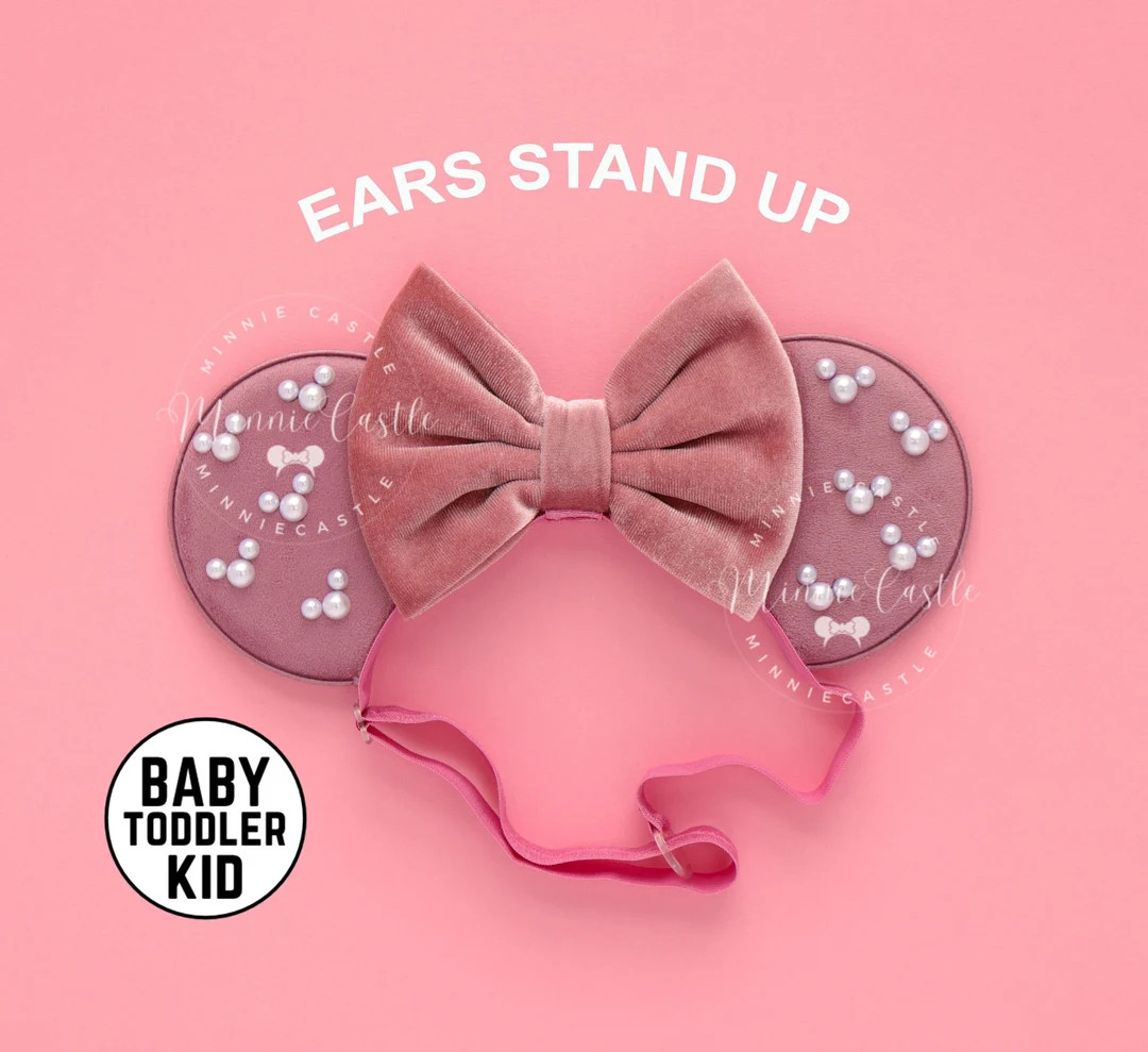 Mickey Pearl Ears, Baby Minnie Ears, Mouse Ears Elastic Headband, Toddler Mickey Ears, Dusty Rose... | Etsy (US)