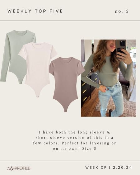Weekly top 5// the best body suits! I have this in so many colors and long and short sleeve. Perfect for layering 