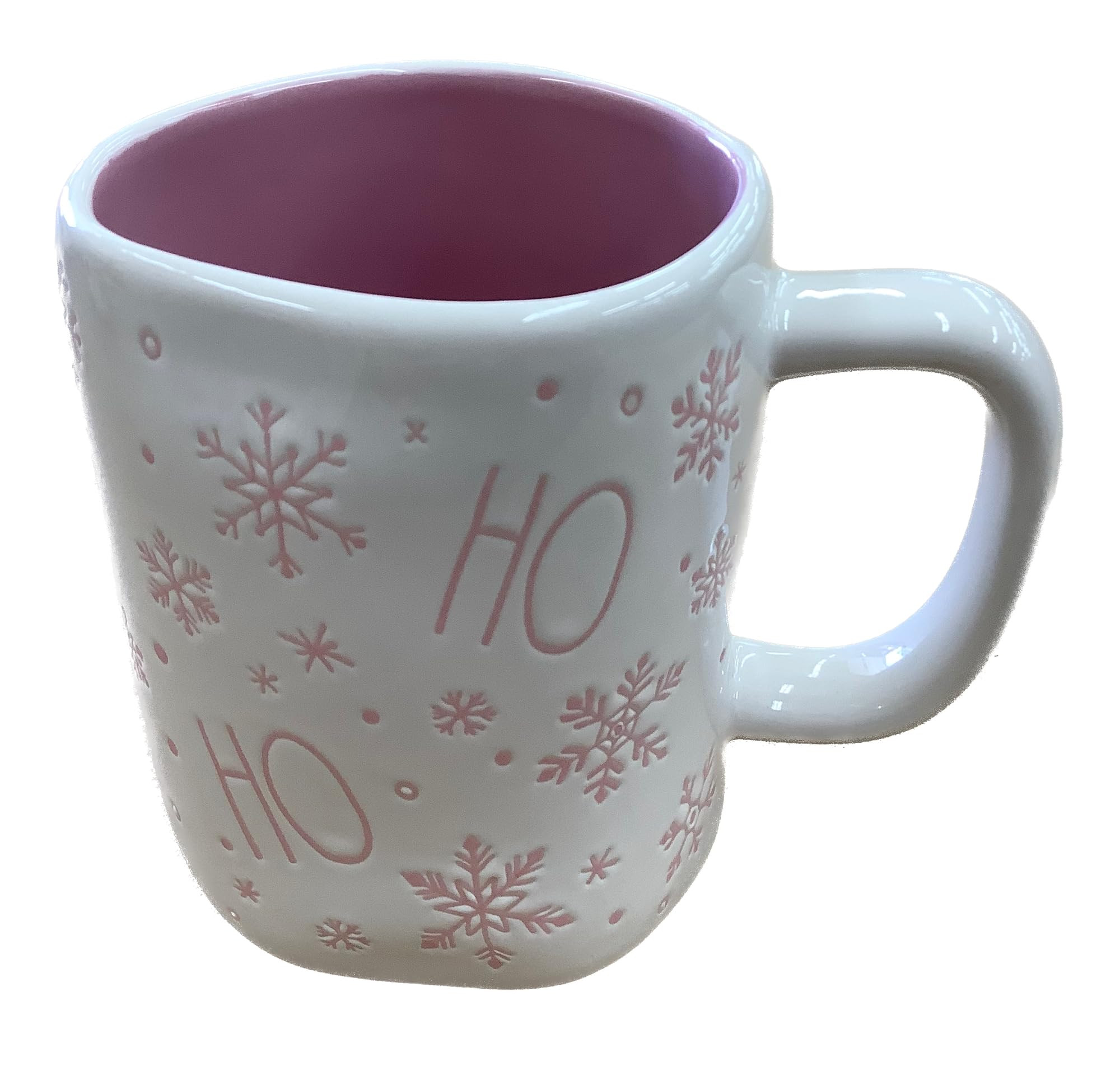 Rae Dunn Christmas Tea Coffee Ceramic Mug (White & Pink - HO HO HO & Snowflakes) | Amazon (US)
