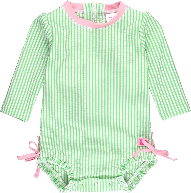 RuffleButts Baby/Toddler Girls Seersucker Long Sleeve One Piece Rash Guard Swimsuit with UPF 50+ ... | Amazon (US)