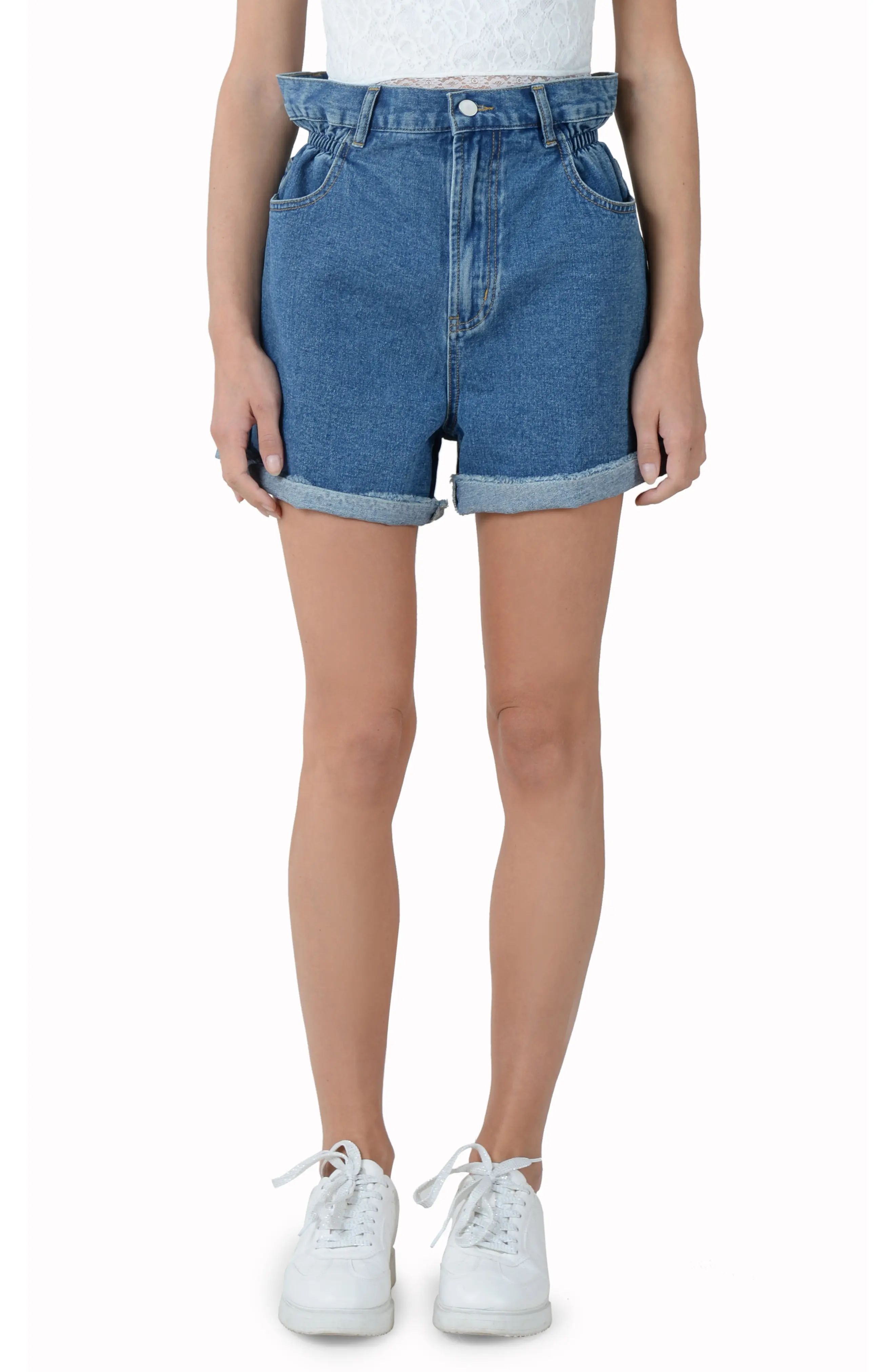 Women's Molly Bracken Paperbag Waist Cutoff Denim Shorts, Size Small - Blue | Nordstrom