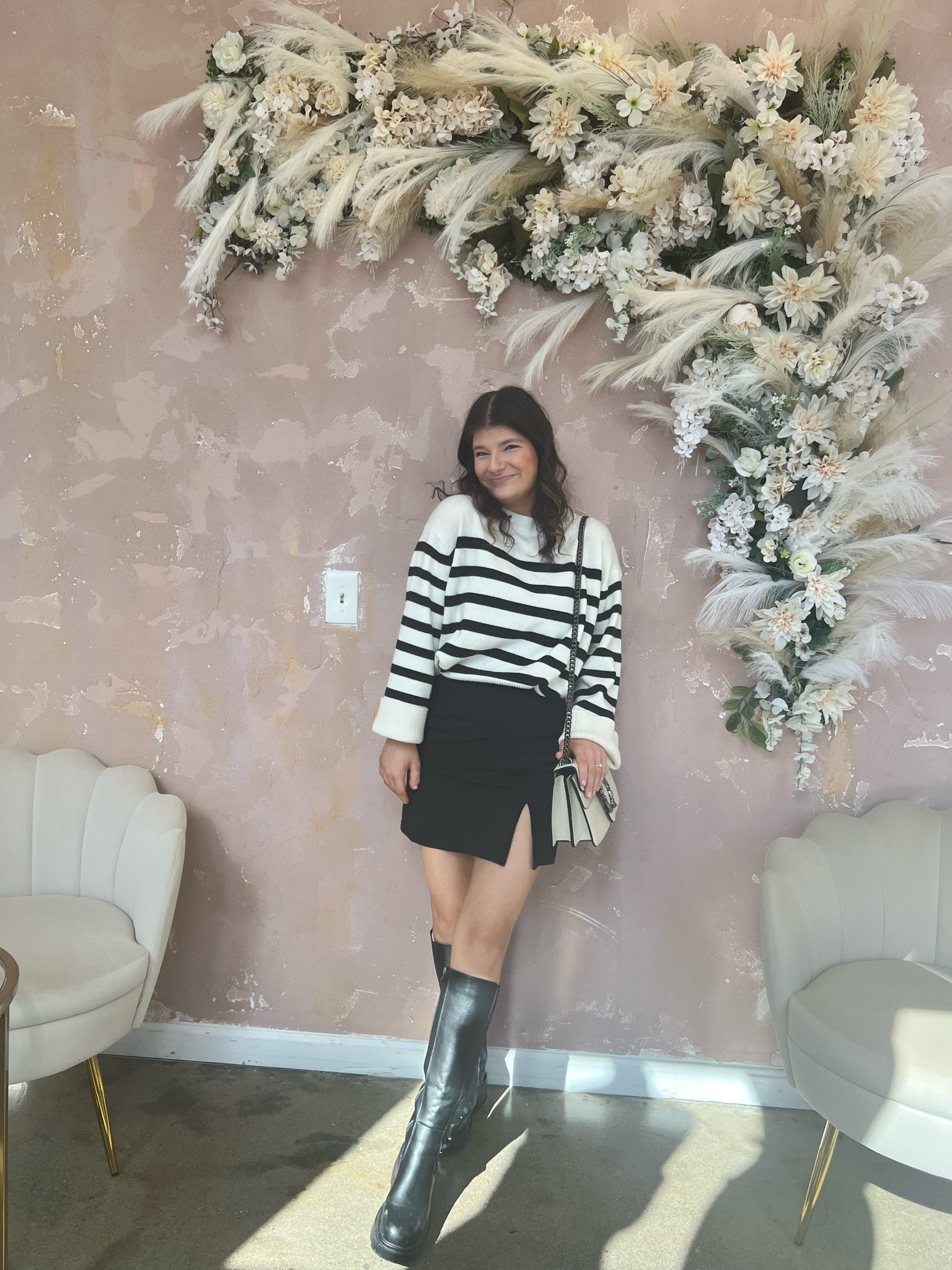 Wearing a size medium in the sweater (I sized up for an oversized fit). Size small in skirt & normal size 8 in boots! 

#LTKstyletip #LTKfindsunder50 #LTKshoecrush