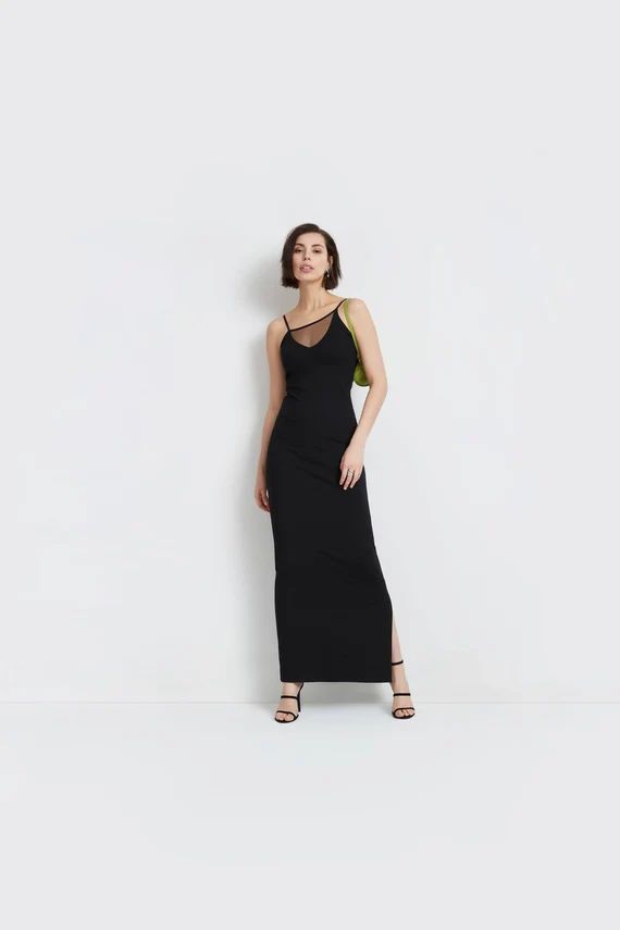 Mesh Neckline Dress Sleeveless Pencil Dress Asymmetric | Etsy | Etsy (US)