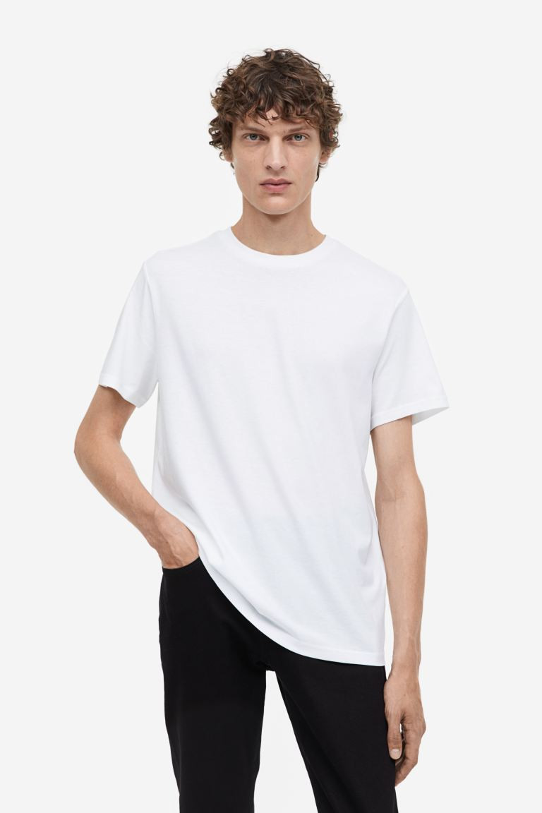 Regular Fit T-shirt - Round Neck - Short sleeve - White - Men | H&M US | H&M (US + CA)