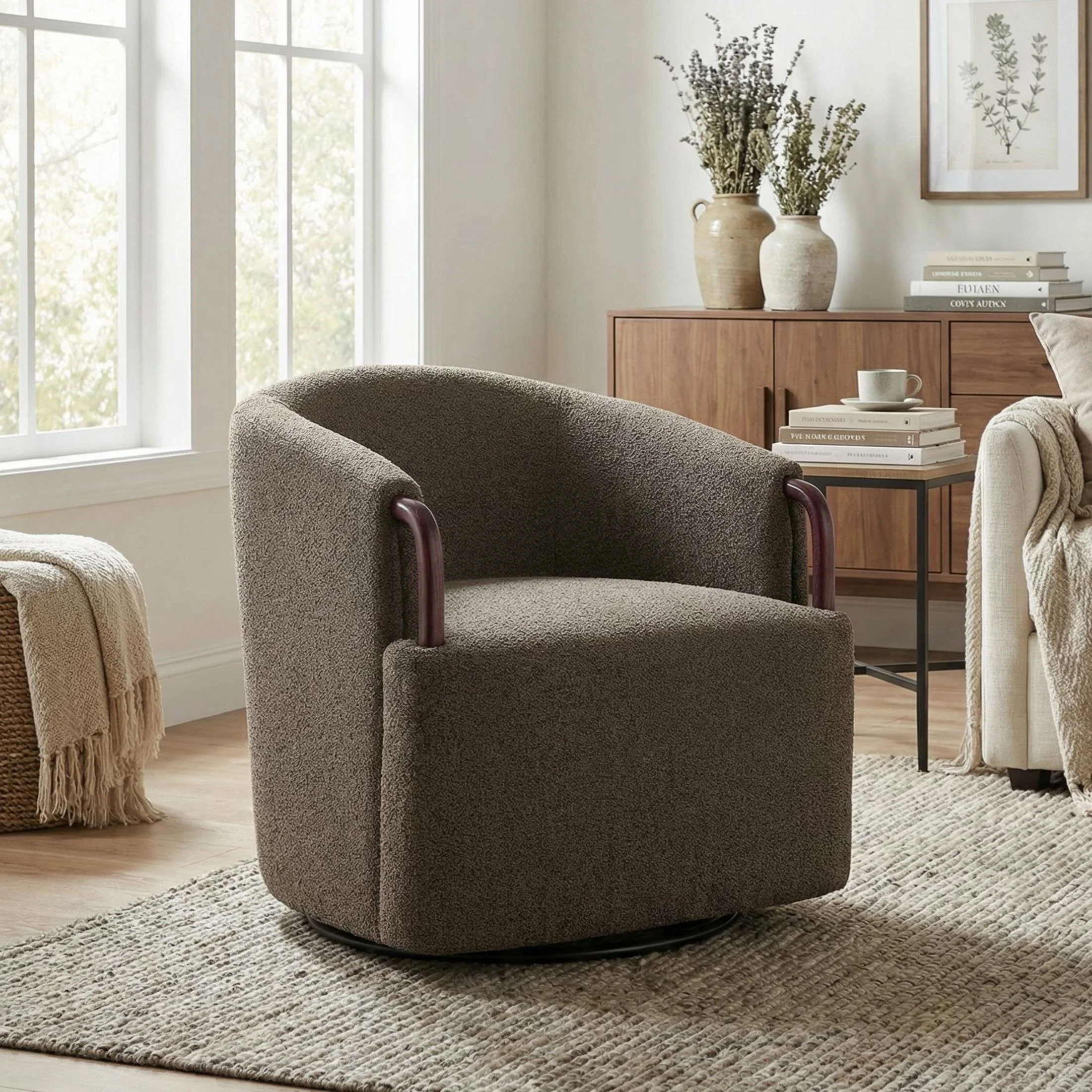 Christopher Knight Home 30" Boucle Swivel Barrel Chair with 360 Rotating Base, Multi-Brown | Walmart (US)