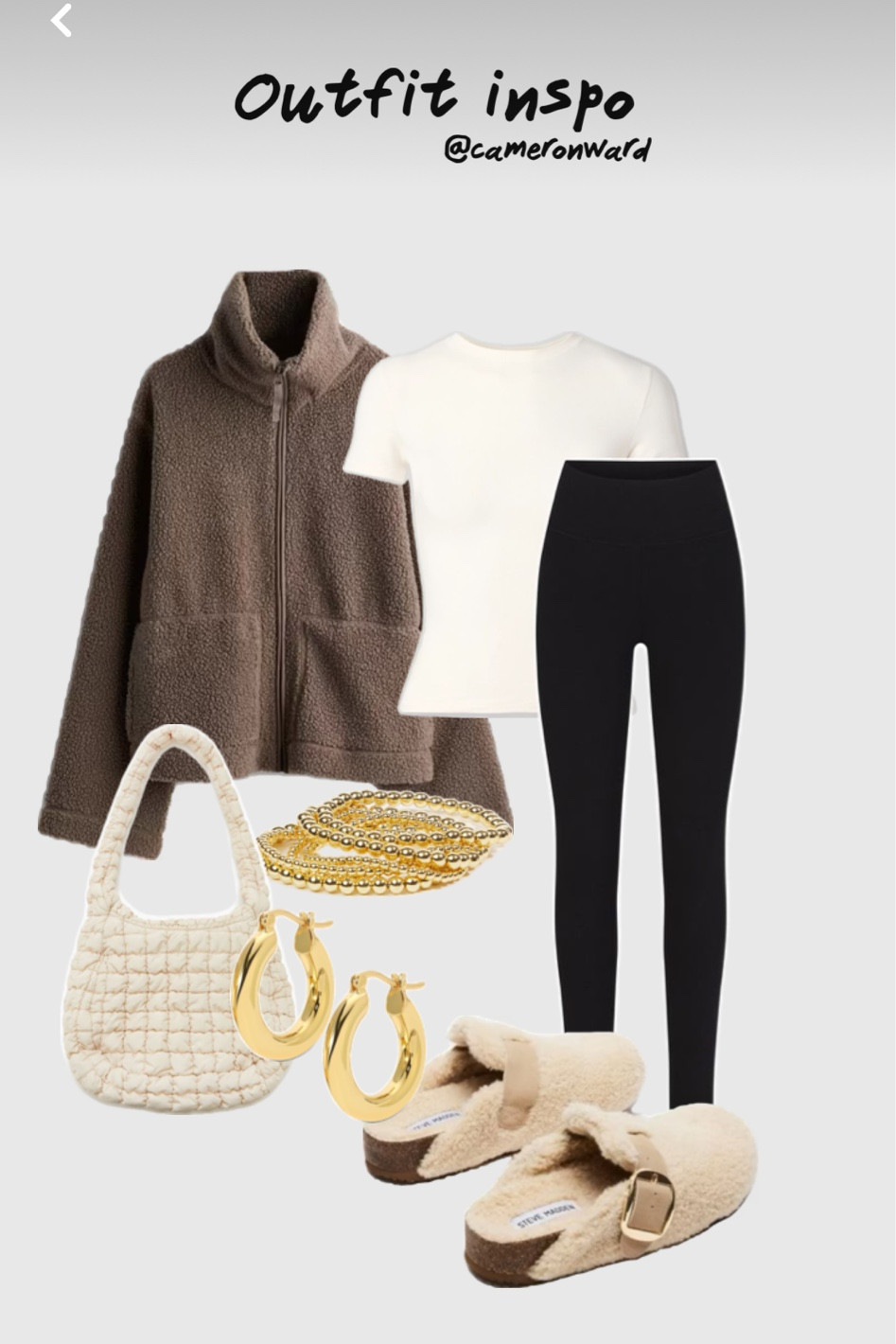 Brown Sherpa jacket, Sherpa clogs, Sherpa slides, leggings, quilted bag, comfy outfit, fall outfit, 

#LTKFindsUnder50 #LTKSeasonal #LTKStyleTip