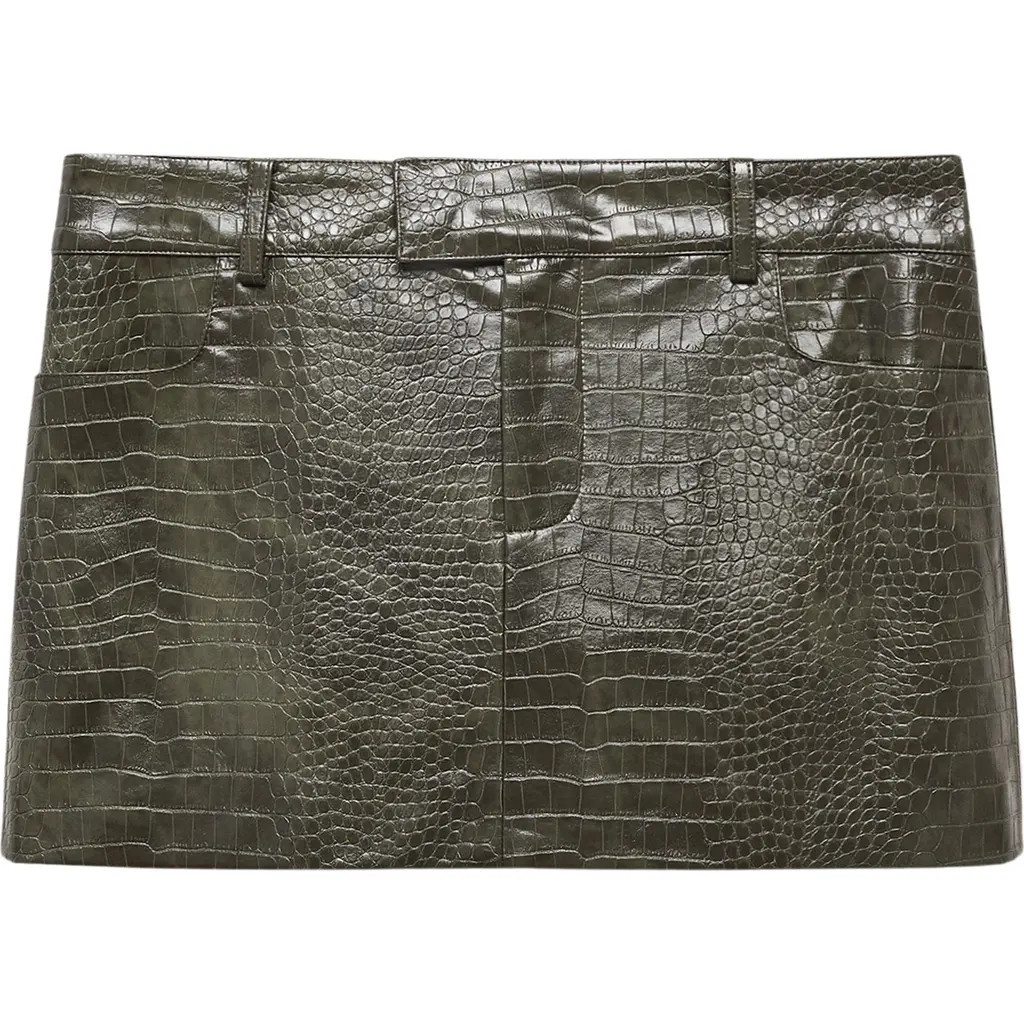 MANGO Croc Embossed Faux Leather Miniskirt in Khaki at Nordstrom, Size 4 | Nordstrom