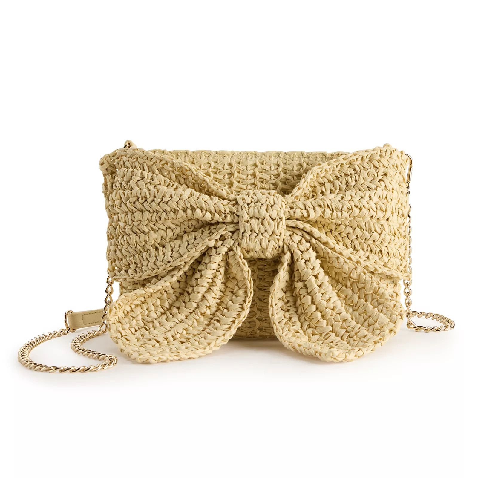 LC Lauren Conrad Kehlani Straw Bow Clutch, Light Natural Brown | Kohl's