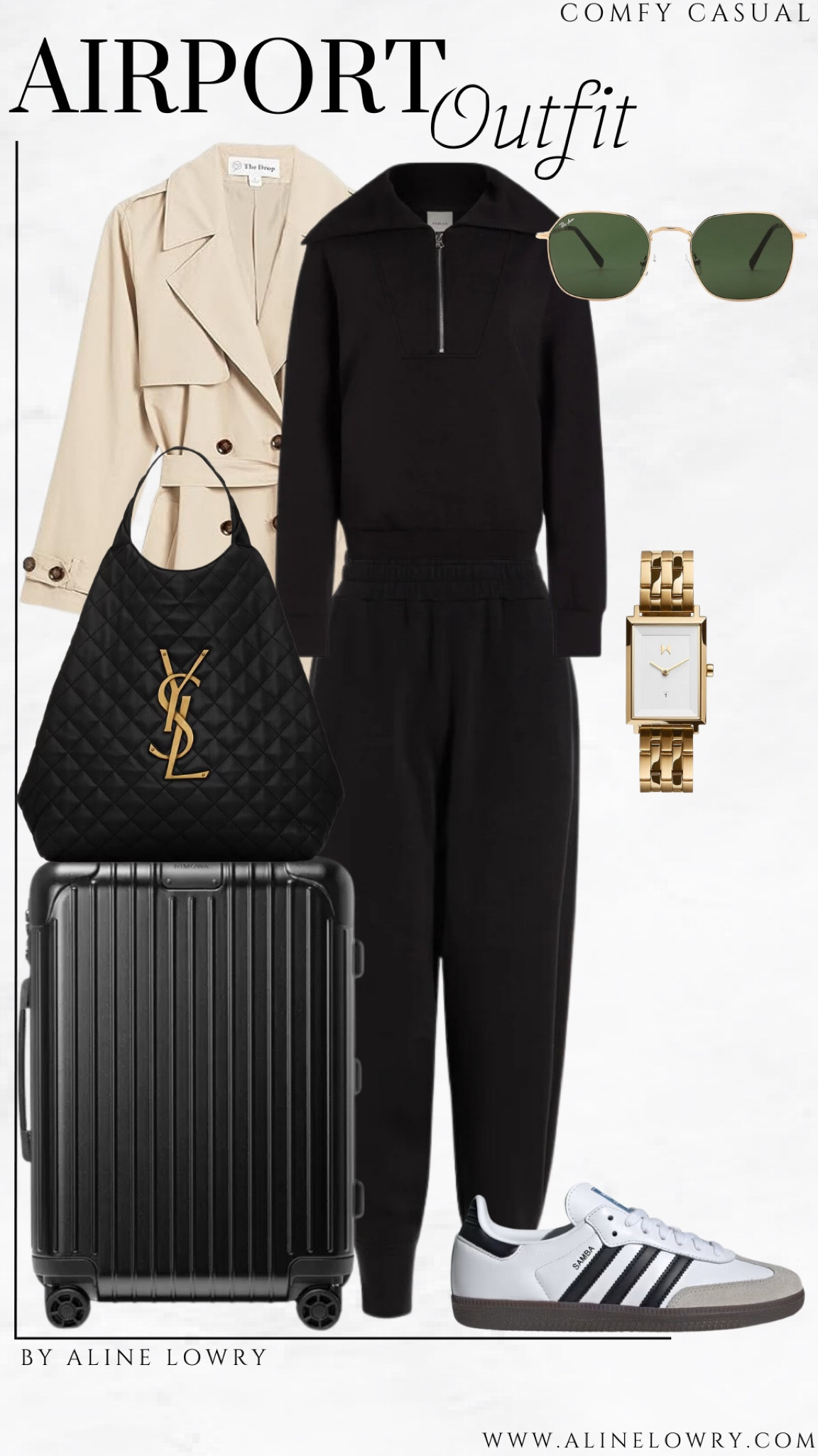 Airport outfit Idea - black sweater set, long trench coat, travel outfit 

#LTKTravel #LTKStyleTip #LTKU