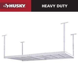 97.5 in. W x 43.75 in. H x 48 in. D Adjustable Height Metal Heavy-Duty Overhead Garage Storage Rack in White | The Home Depot