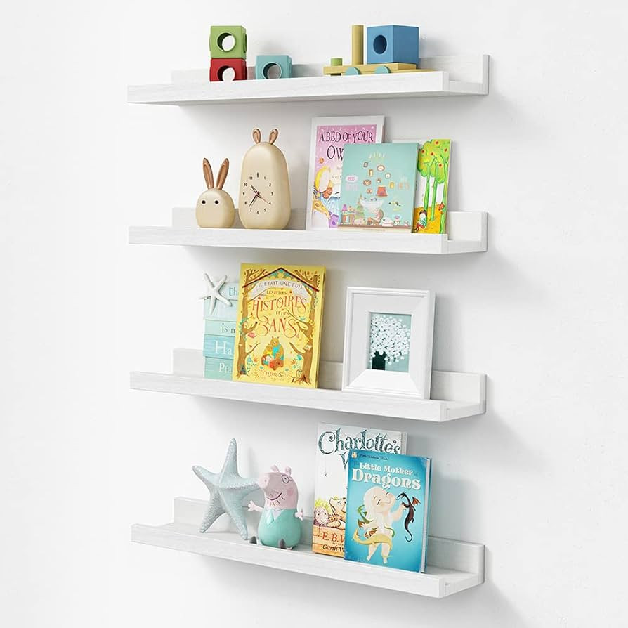 Forbena Nursery Floating Shelves for Wall, 23 Inch Long Nursery Book Shelves Set of 4, Rustic Woo... | Amazon (US)