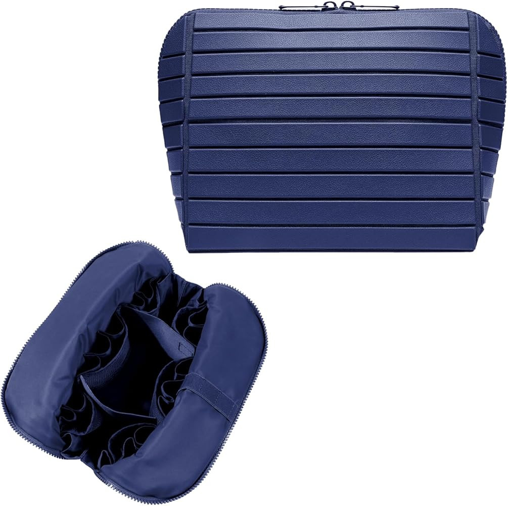 Travel Makeup Organizer Bag with Fold-Down Design and Adjustable Dividers, 27 Pockets & 3 Brush S... | Amazon (US)