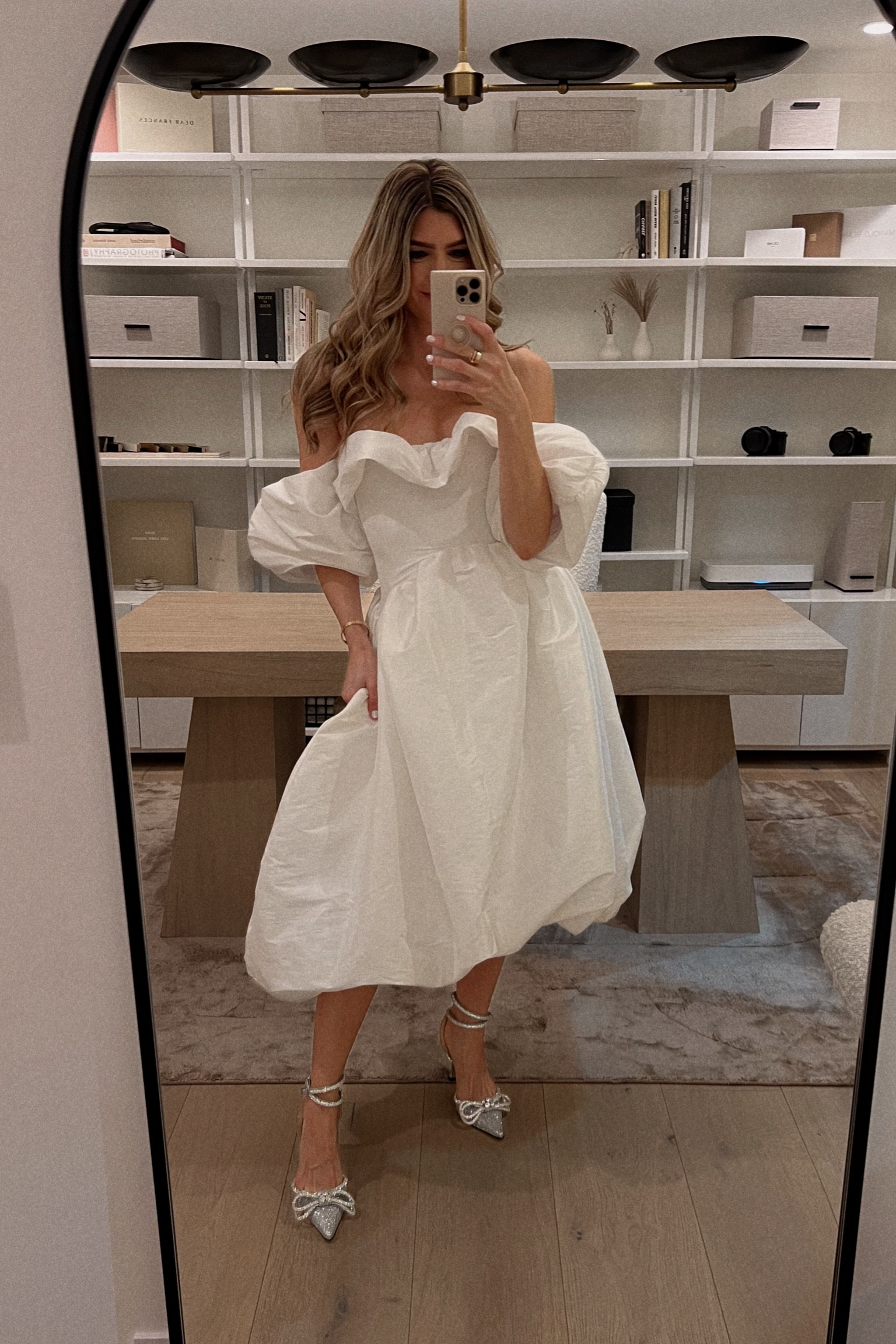 holiday hostess look of my dreams/winter whites theme party perfection. both dress and heels scored on super sale months ago! wearing xs in dress (reg 0-2) and shoes 37.5 (reg 7-7.5). linked other fave kika vargas holiday dresses and similar heels.

#LTKHoliday #LTKshoecrush #LTKparties