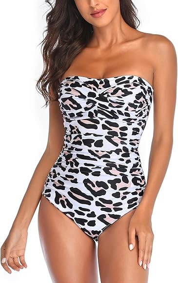 Smismivo Tummy Control Swimwear Strapless One Piece Swimsuit Ruched Bathing Suits for Women Slimm... | Amazon (US)