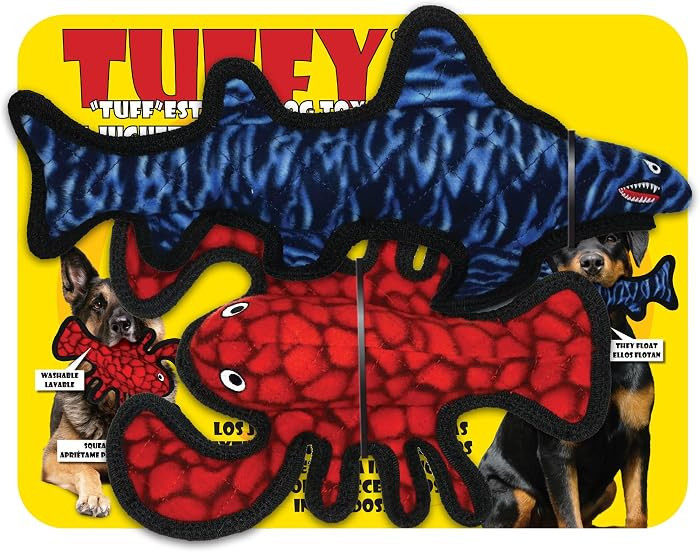 TUFFY - Limited Edition-World's Tuffest Soft Dog Toy- Jr Lobster & Shark- 2 Pack. Squeakers-Multi... | Amazon (US)