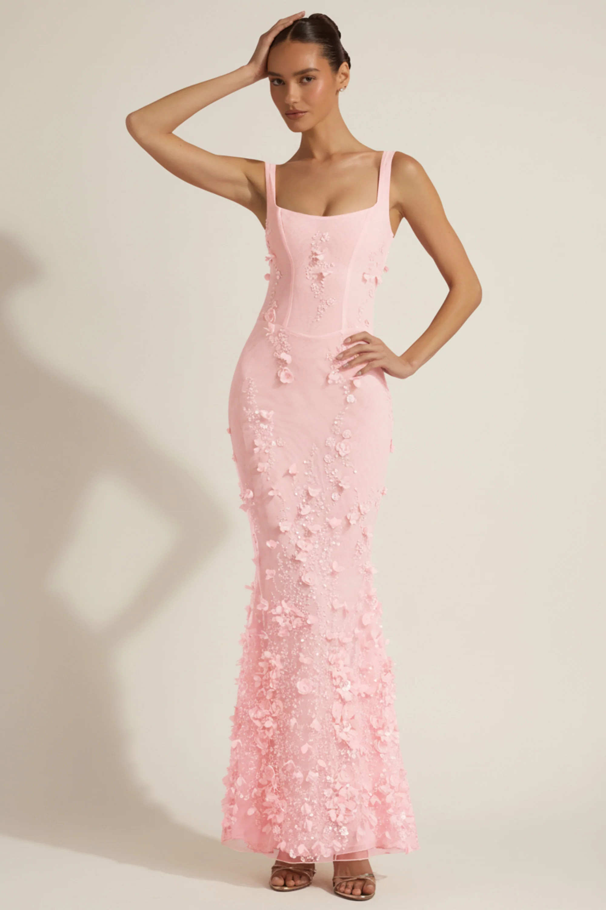 Embellished Appliqué Soft-Scoop Corset Gown in Pink | Oh Polly