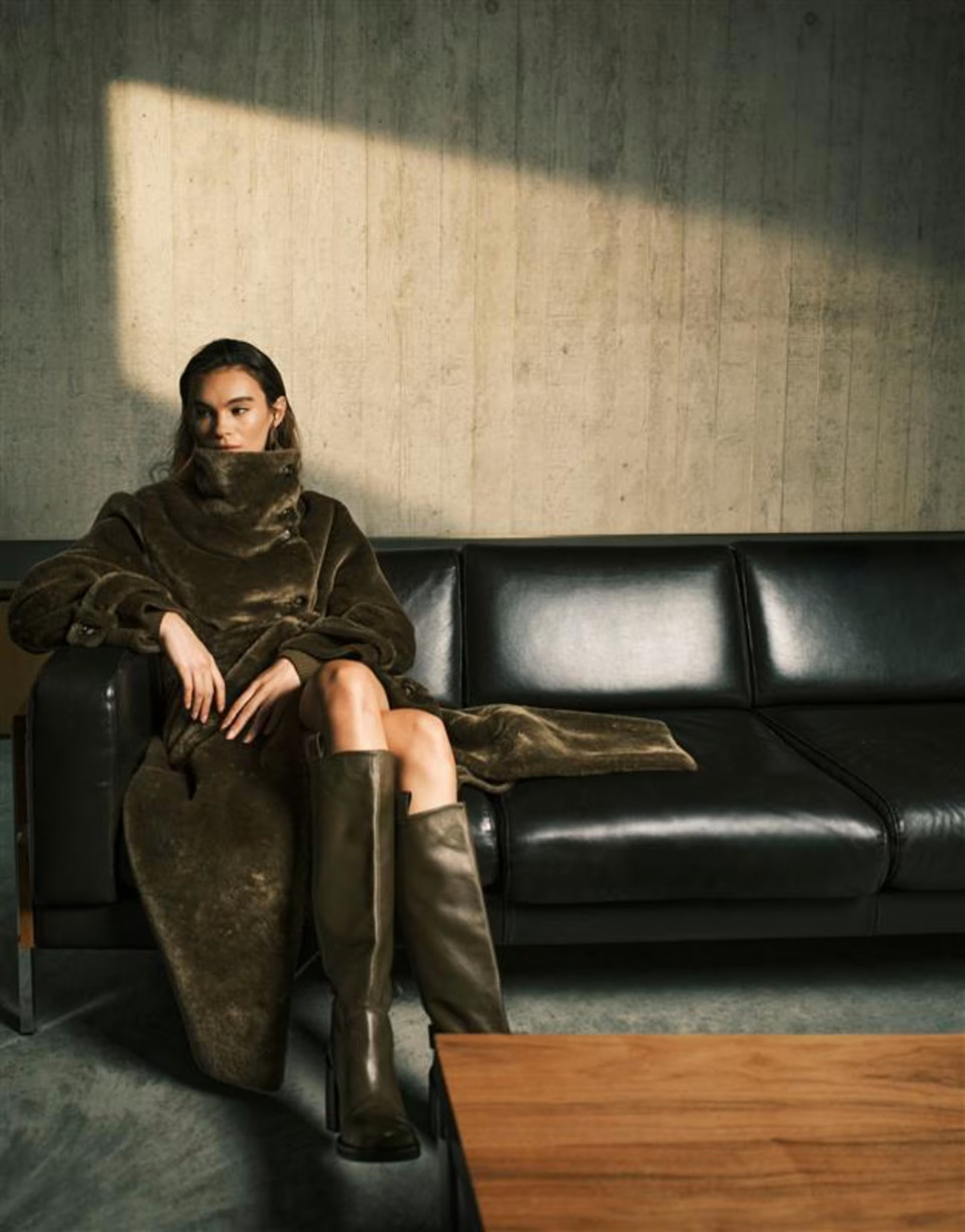 ASOS DESIGN longline cosy borg funnel neck coat in khaki | ASOS | ASOS (Global)