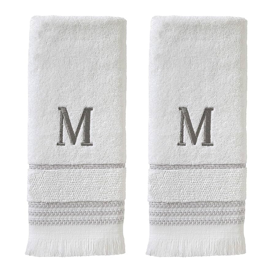 SKL Home Casual Monogram Hand Towel Set, M, 16x26, White 2 Count | Amazon (US)