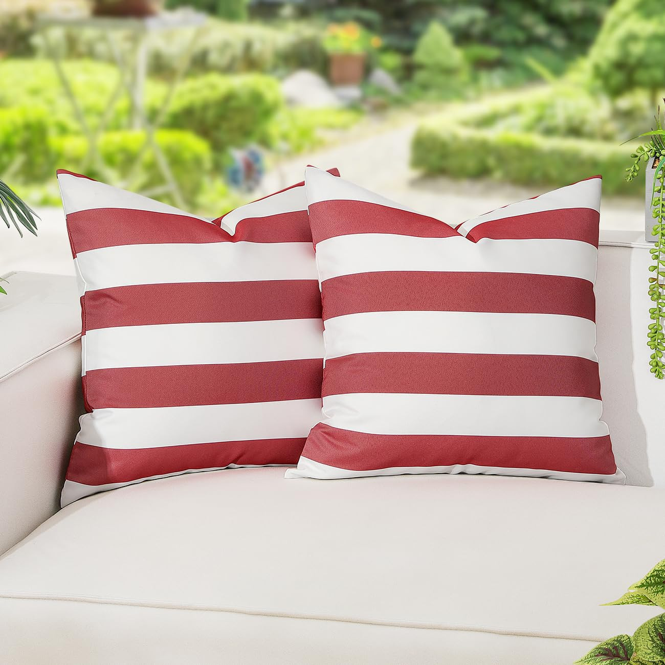 Lewondr 2 Pack Outdoor Throw Pillow Covers, Square Stripe Waterproof Throw Pillow Cases for Outdo... | Amazon (US)
