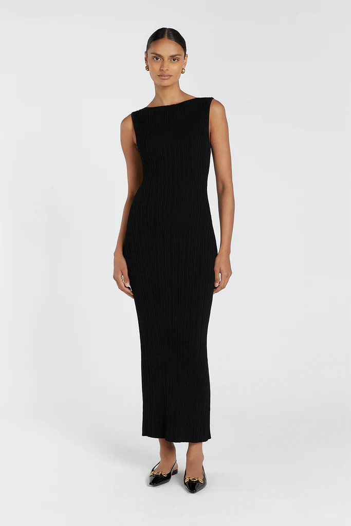 SIENNA BLACK KNIT MIDI DRESS | DISSH