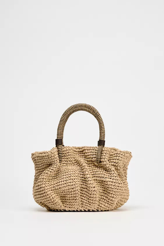 Braided mini bucket bag. Top handles.Height x Length x Width: 26 x 26 x 18 cm. / 10.2 x 10.2 x 7.... | Zara US