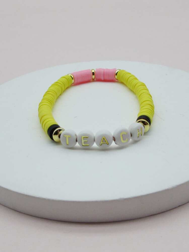 Letter Detail Round Decor Beaded Bracelet | SHEIN