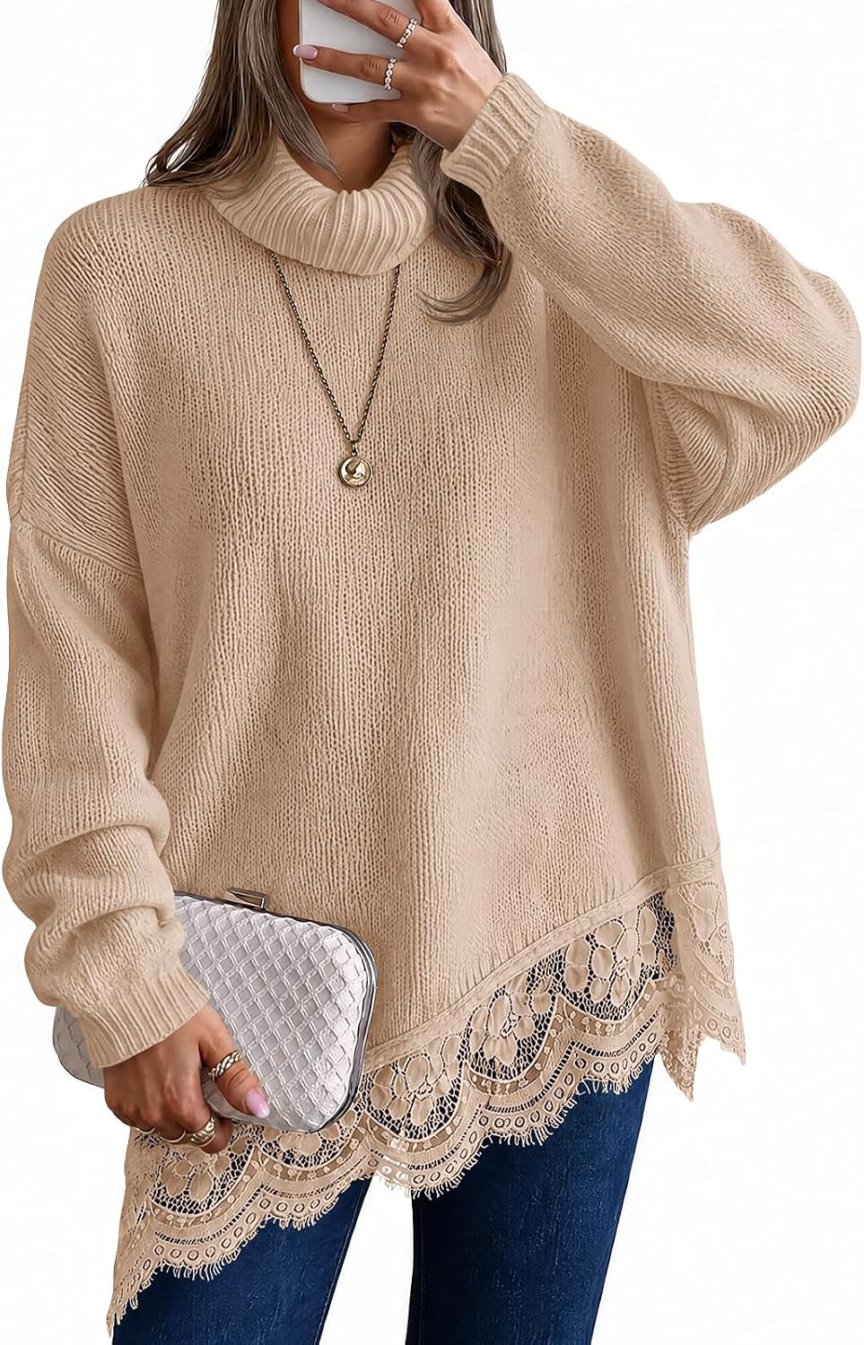Saodimallsu Womens Oversized Turtleneck Sweater Batwing Sleeve Tunic Tops | Amazon (US)