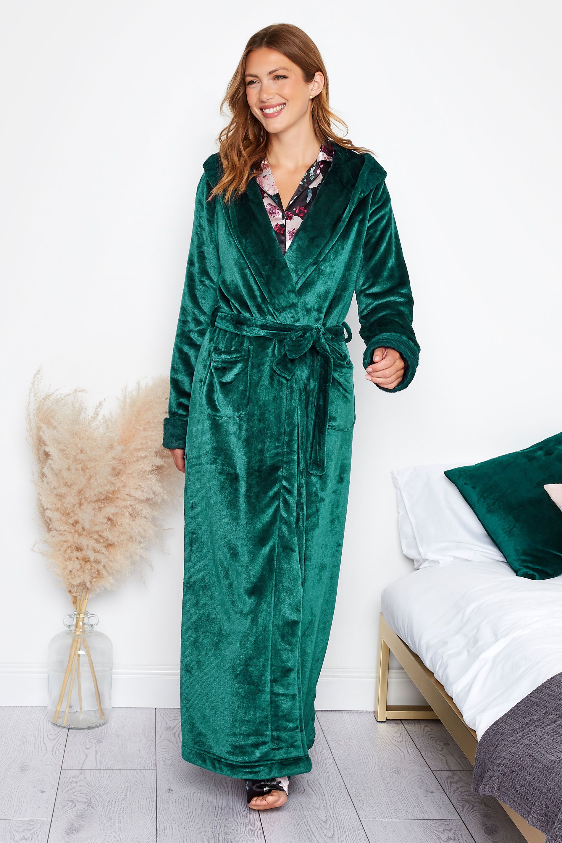 LTS Tall Emerald Green Faux Fur Trim Dressing Gown | Long Tall Sally