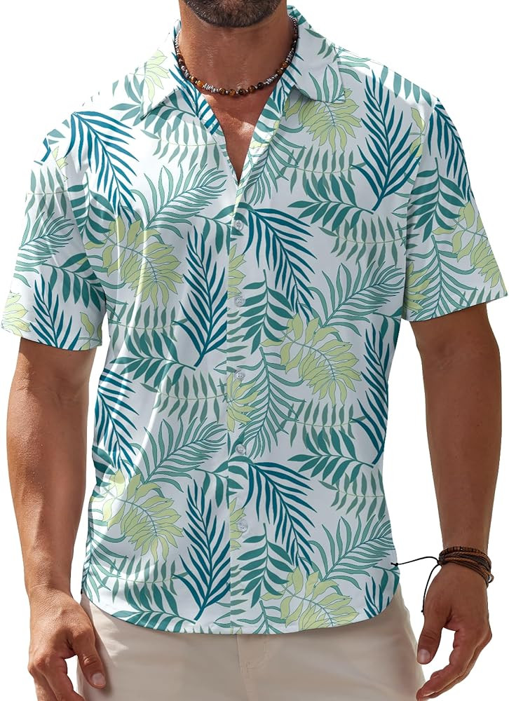 BOJIN Men's Hawaiian Wrinkle Free Short Sleeve Button Down Tropical Floral Beach Vacation Shirt | Amazon (US)