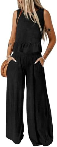 Dokotoo Pants Sets Women 2 Piece Outfits Sleeveless Round Neck Tank Tops Matching Sets for Women ... | Amazon (US)