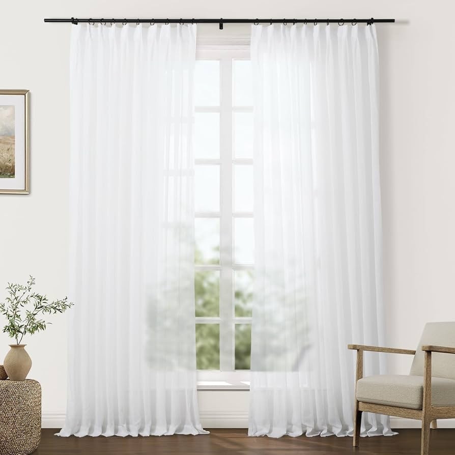 TWOPAGES White Pinch Pleated Sheer Curtains, 52" W x 120" L, 2 Panels     Linen Textured Curtains... | Amazon (US)