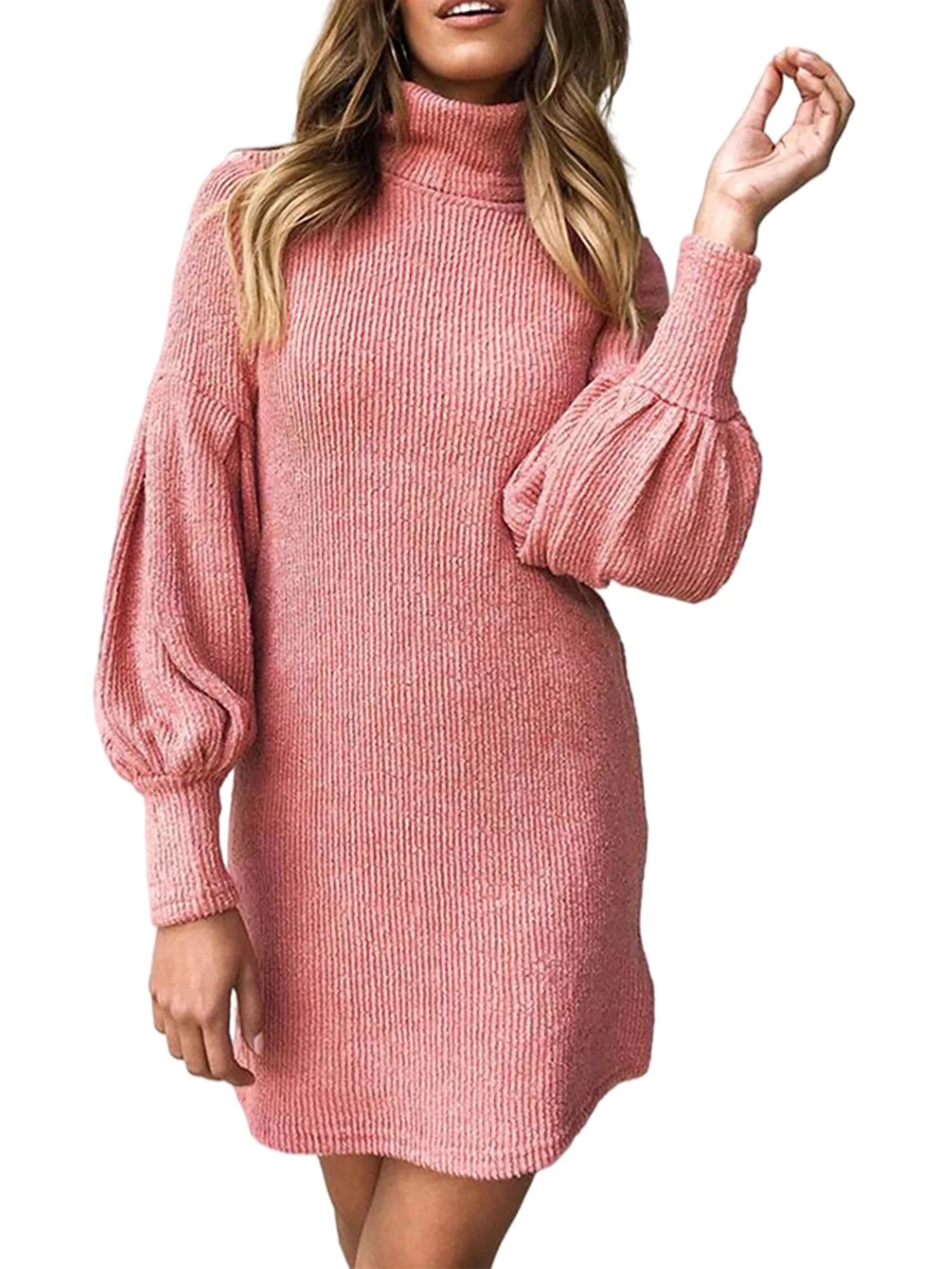 Colisha Long Sleeve Solid Dress for Womens Mock Neck Casual Tunic Dress Pullover Sweater Dress Ju... | Walmart (US)