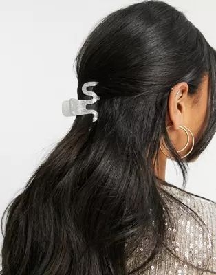 ASOS DESIGN hair clip claw in silver glitter resin | ASOS (Global)