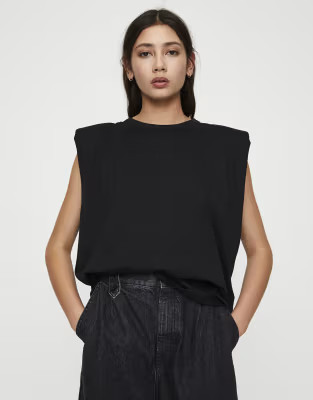 Pull&Bear padded shoulder sleeveless top in black | ASOS (Global)