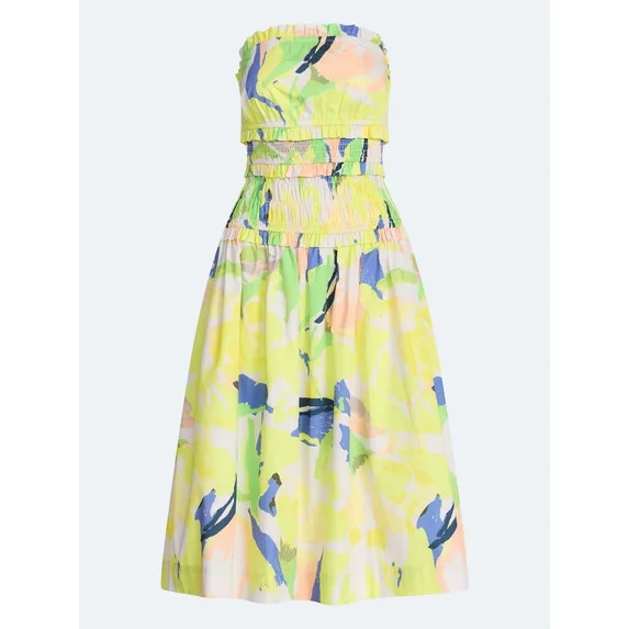Free Assembly Women's and Women's Plus Strapless Cotton Poplin Tiered Midi Dress, Sizes XS-4X | Walmart (US)