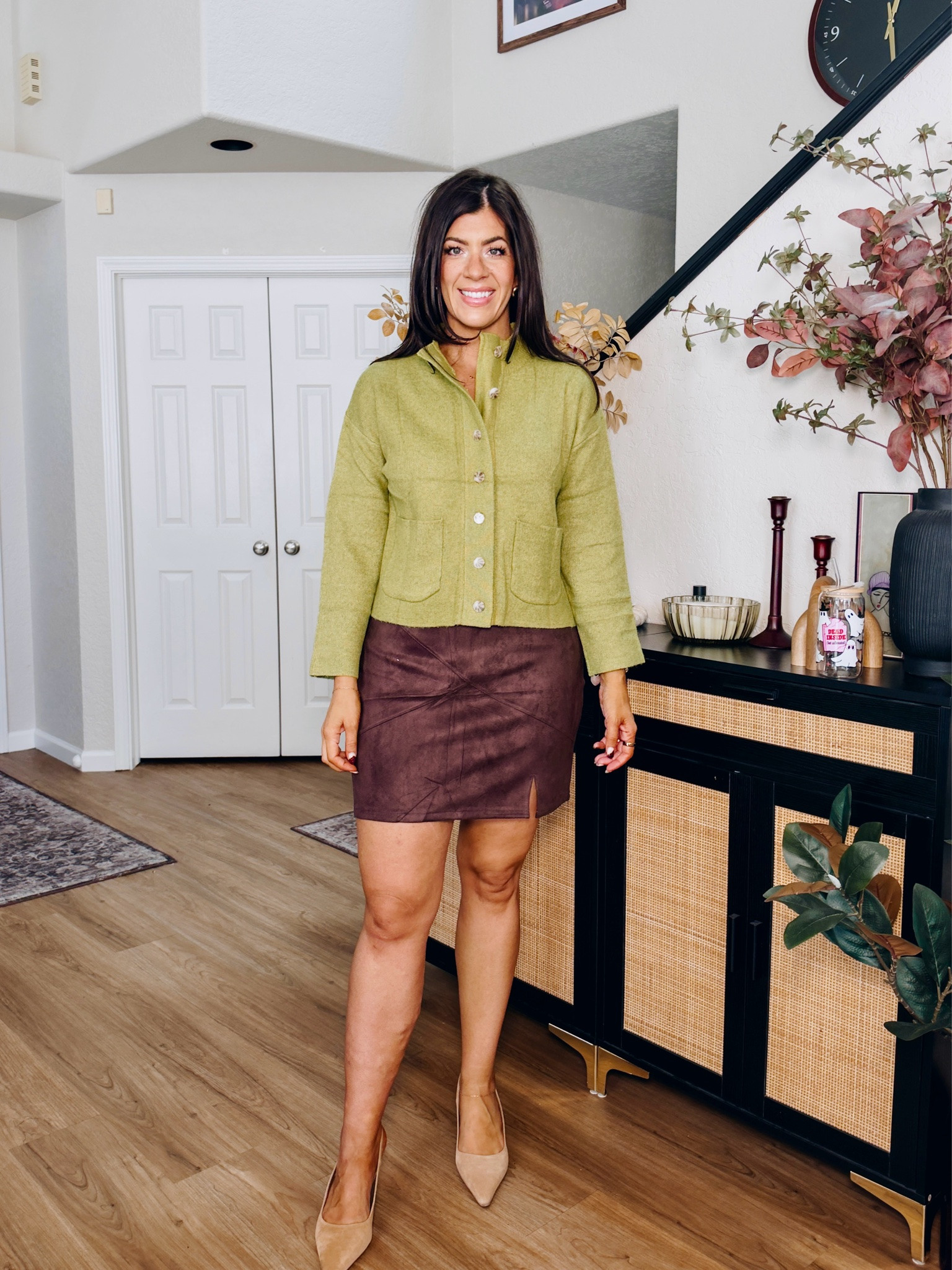 Fall fashion
Medium sweater
Large faux suede skirt