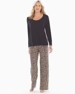 Soma Long Sleeve Pajama Set Exotic Animal Mini with Black RG | Soma Intimates