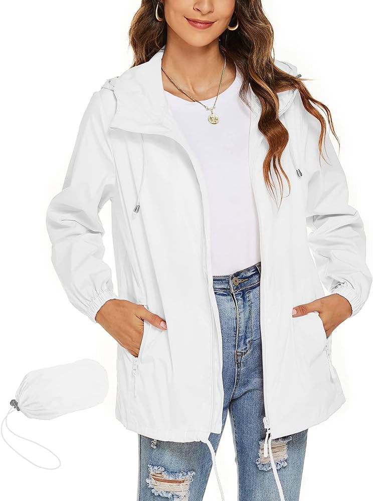 Avoogue Womens Waterproof Raincoat Lightweight Breathable Rain Jacket Hooded Rain Coat Outdoor Activ | Amazon (US)