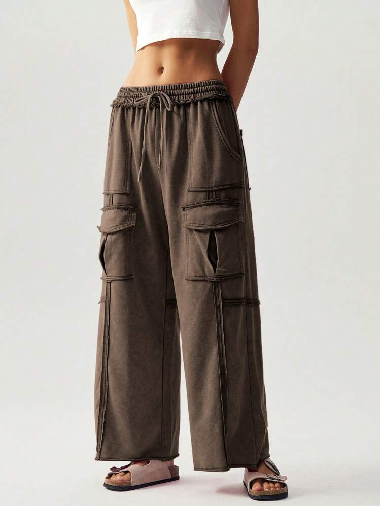 Bohemela Vacation Casual Solid Color Knit 3D Pocket Wide Leg Pants For Women | SHEIN