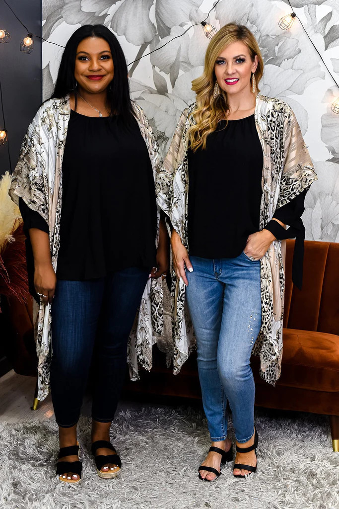 Grace And Elegance Champagne/Ivory Multi Pattern High-Low Kimono - O3365CH | Tee for the Soul