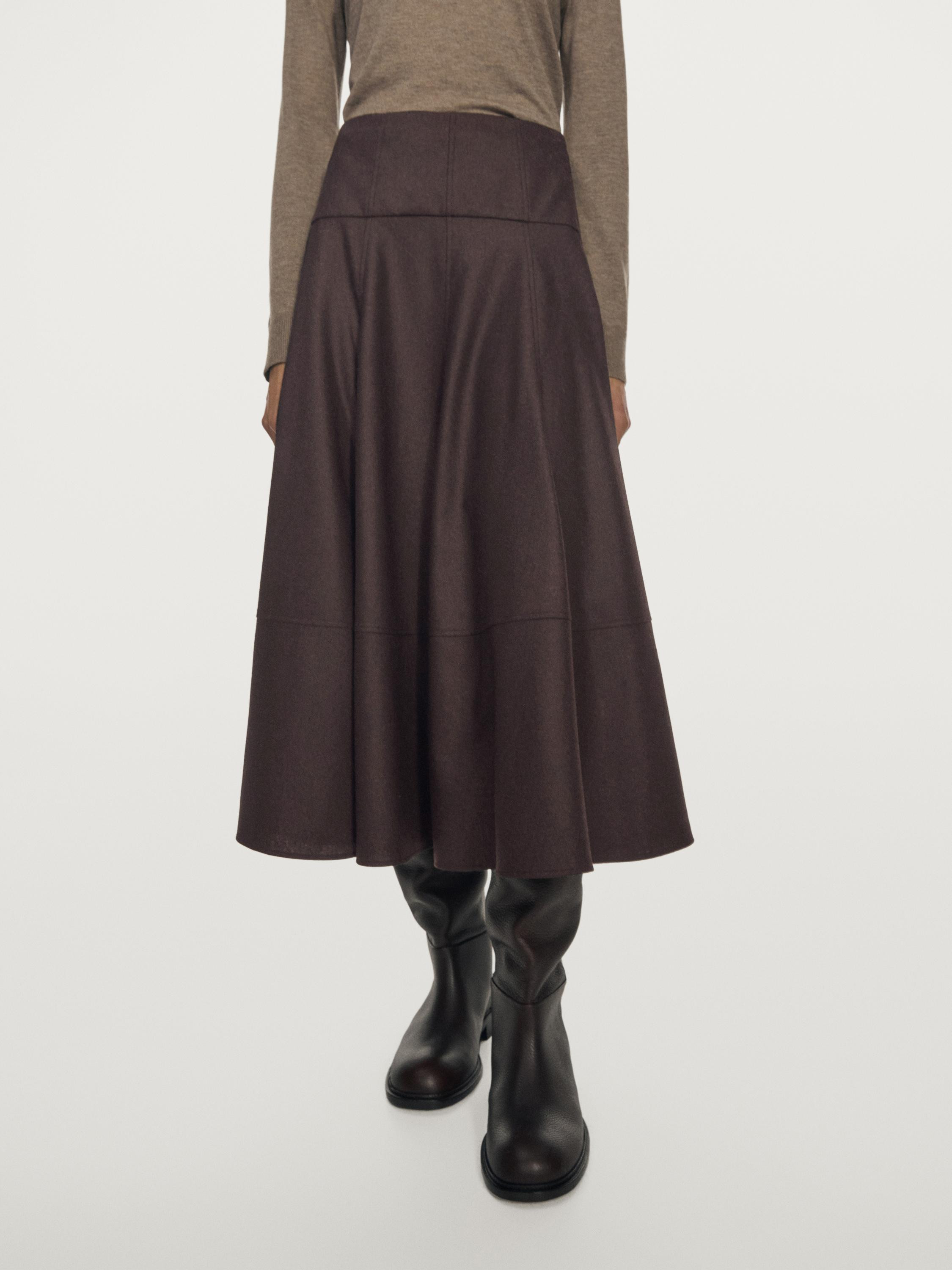 Wool blend midi skirt with yoke | Massimo Dutti US