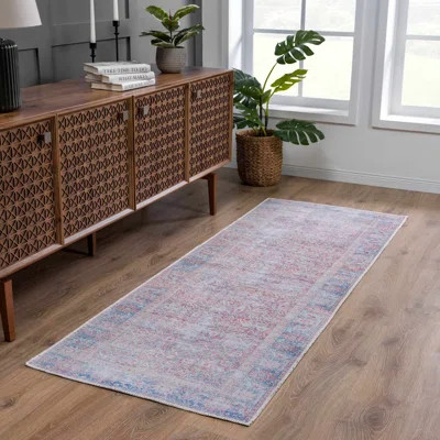 Dare Bohemian Distressed Persian Machine Washable Blue/Red/Beige Area Rug | Wayfair North America