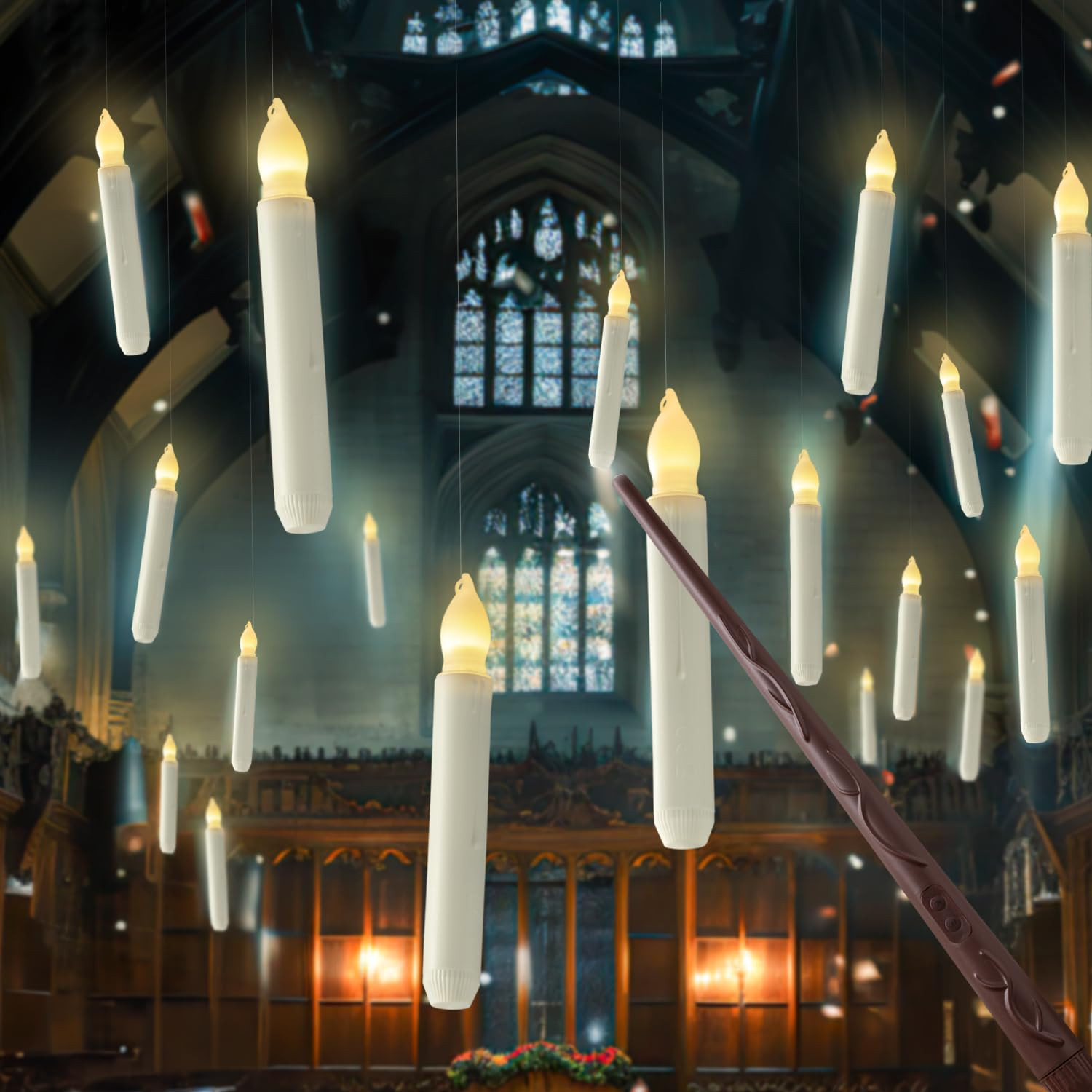 Homemory Hanging Floating Candles with Wand Remote and String, 12 Pcs Flying Flameless LED Taper ... | Amazon (US)