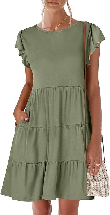 ANRABESS Women's Summer Casual Short Dresses Sleeveless Ruffle Sleeve Round Neck Flowy Pleated Lo... | Amazon (US)